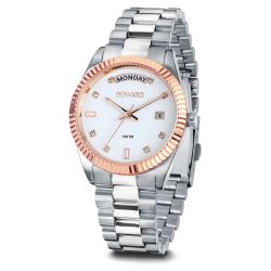 D25429.06 Reloj DUWARD para mujer de acero con calendario y semanario bisel rosado 10 atm