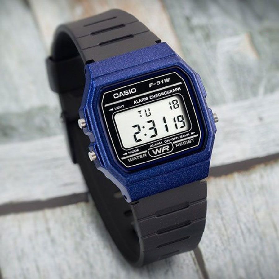 Orologio digitale CASIO F-91WC-2ADF Unisex Blu Vintage Classico Sveglia