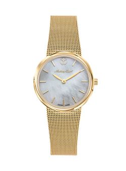 Reloj TISSOT mujer chapado en oro PVD amarillo colección Milly Ref D403PYI cristal recubierto de zafiro, esfera madreperla pulsera malla milanesa