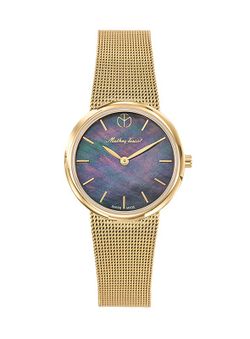 Reloj TISSOT mujer chapado en oro PVD amarillo colección Milly Ref D403PYI cristal recubierto de zafiro, esfera madreperla pulsera malla milanesa