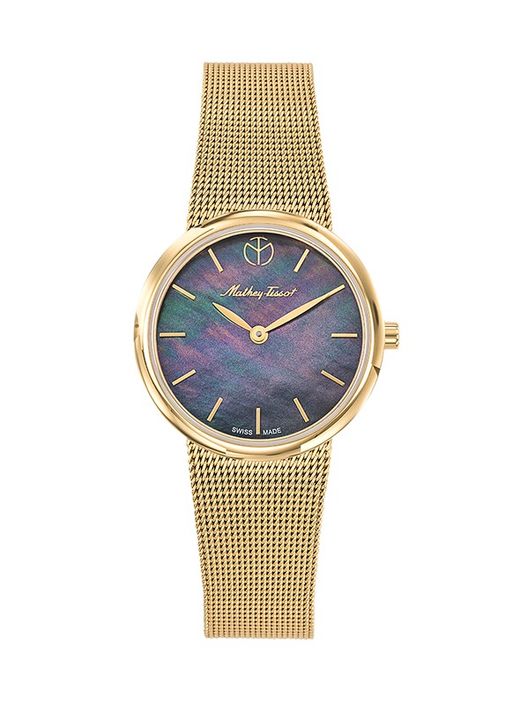 Reloj TISSOT mujer chapado en oro PVD amarillo colección Milly Ref D403PYI cristal recubierto de zafiro, esfera madreperla pulsera malla milanesa
