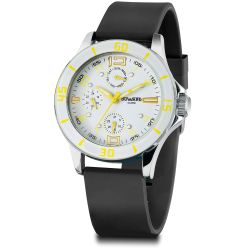 D17018.19 Reloj Duward Unisex Correa silicona multifunción blanco y amarillo sumergible 100 metros (10atm)