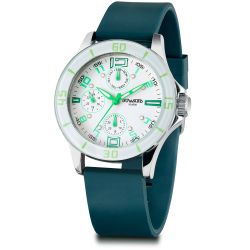 D17018.13 Reloj Duward Unisex correa silicona multifunción color esfera blanco y verde resistente al agua 100 metros (10atm)