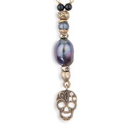 SN031X Colgante Rosario Plata de Palo de ónix con perlas de agua, piezas y calavera de bronce con circonitas blancas el rosario ha sido ensamblado con gran atención al detalle