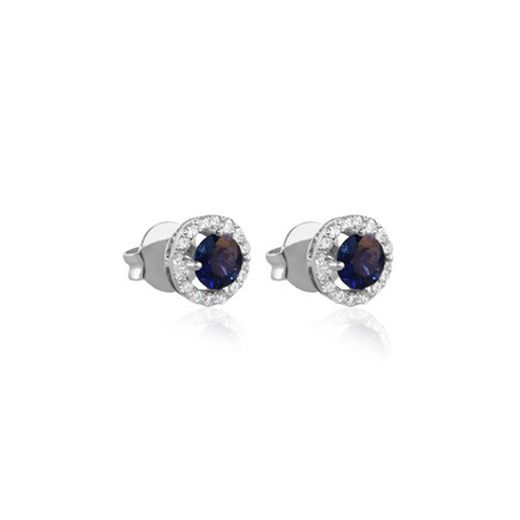 02-194005 Pendientes mujer tipo botón de oro con rosetón de diamantes y zafiro