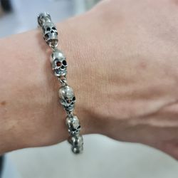 SB019X Pulsera Plata de Palo Skull con calaveras de plata