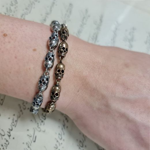 SB019X Pulsera Plata de Palo Skull con calaveras de plata