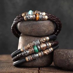 SB078X Pulsera Plata de Palo calaveras Skull de plata y bronce