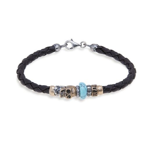 SB081X Pulsera Plata de Palo Skull calavera y turquesa