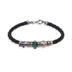 SB082X Pulsera Plata de Palo cuero trenzado plata y malaquita