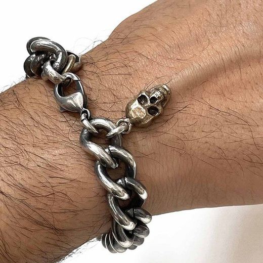 SB090X Pulsera Plata de Palo cadena eslabones y calavera