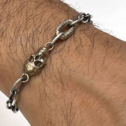 SB091X Pulsera PLATA DE PALO eslabón oval con calavera