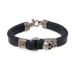 SB093X Pulsera Plata de Palo Skull hombre de cuero