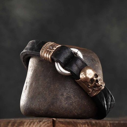 SB093X Pulsera Plata de Palo Skull hombre de cuero
