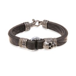 SB093X Pulsera Plata de Palo Skull hombre de cuero