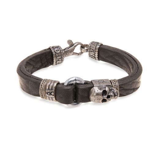SB093X Pulsera Plata de Palo Skull hombre de cuero