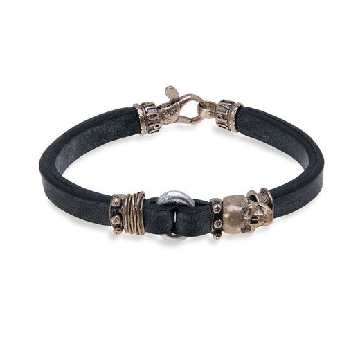 SB095X Pulsera Plata de Palo vintage cuero doble