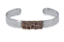 SB120X Pulsera Plata de Palo unisex rígida de plata 925 y bronce colección Drakar inserto de bronce con calaveras