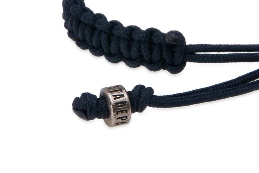 SB122N Pulsera Plata de Palo de nylon negro con dos calaveras de bronce colección Lito