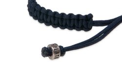 SB123N Pulsera PLATA DE PALO unisex autoajustable de nylon negro con dos calaveras de plata 925 colección Nívaro