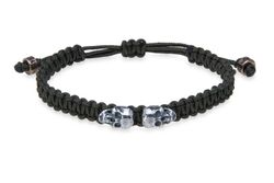 SB123V Pulsera PLATA de PALO unisex de nylon verde con dos calaveras de plata 925 modelo Elunara autoajustable
