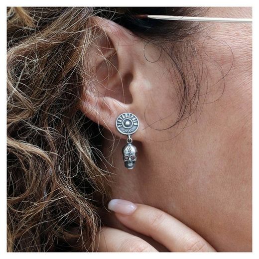 SE002X Pendientes Plata de Palo Skull