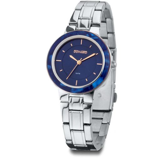 D25335.05 Reloj Duward mujer pulsera acero y caja acero inoxidable 316L bisel de resina azul acuático 50 metros (5atm)