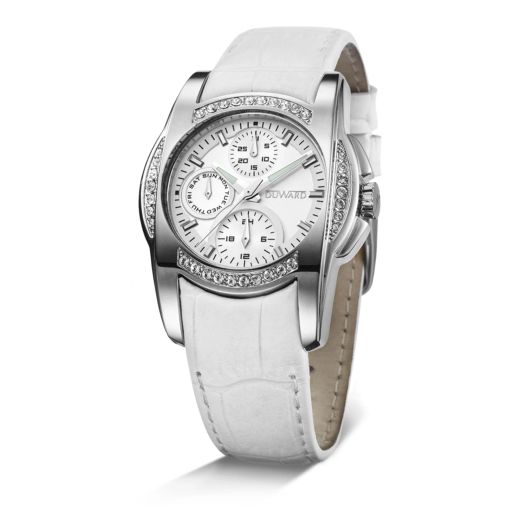 D15702.01 Reloj Duward de señora correa piel y caja de acero 316L con circonitas y multifunción