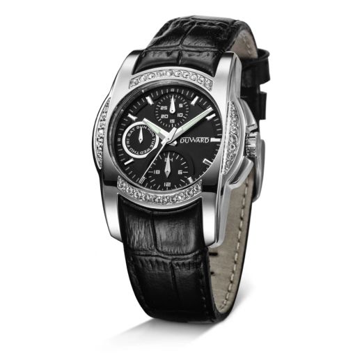 D15702.02 Reloj Duward mujer correa piel y caja de acero inoxidable 316L con circonitas multifunción