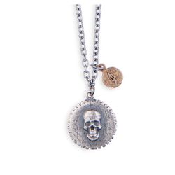 SN004X Collar unisex Plata de Palo Skull de plata y bolas de hematite