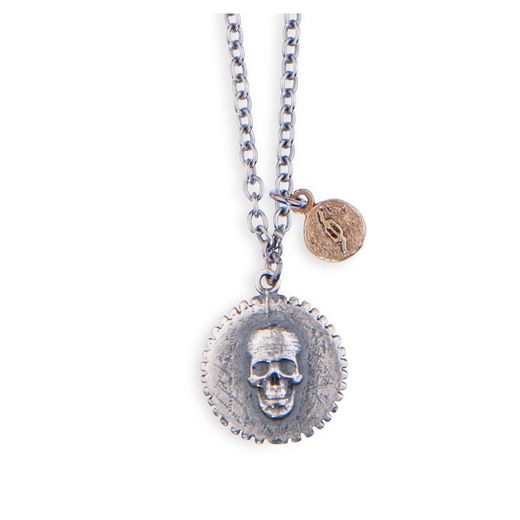 SN004X Collar unisex Plata de Palo Skull de plata y bolas de hematite