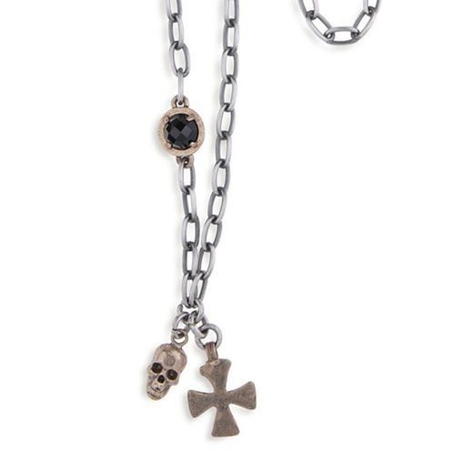 SN018X Colgante-collar Plata de Palo calavera y ónix