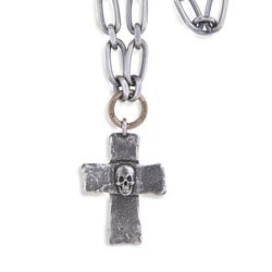 SN019X Colgante-collar unisex Plata de Palo con cruz y calavera