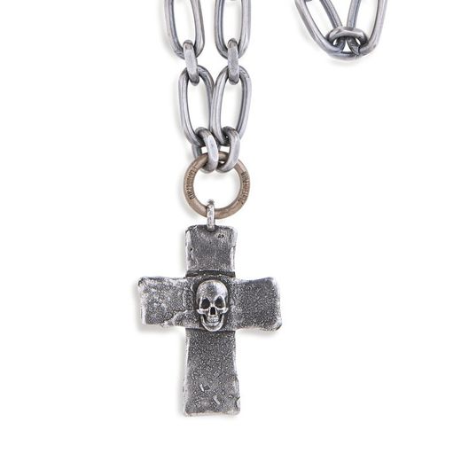 SN019X Colgante-collar unisex Plata de Palo con cruz y calavera