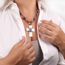 SN019X Colgante-collar unisex Plata de Palo con cruz y calavera