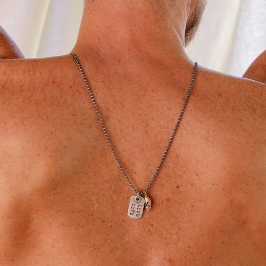 SN035X Collar Plata de Palo con placa y calavera chapado en plata de ley 925 colección Ragnar estiloso y atrevido