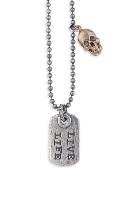 SN035X Collar Plata de Palo con placa y calavera chapado en plata de ley 925 colección Ragnar estiloso y atrevido