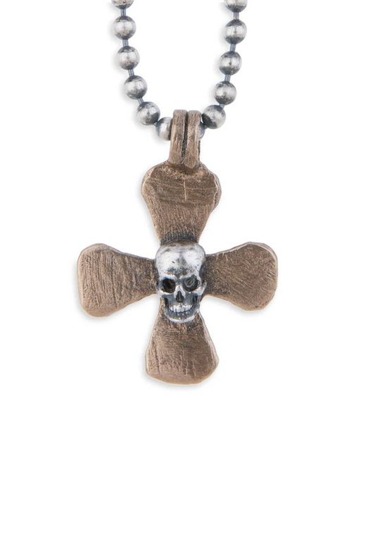 SN036X Collar Plata de Palo chapado en plata de ley 925 cruz de bronce y calavera de plata 925 modelo  Vorin
