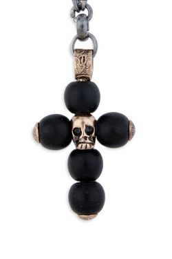 SN038X Collar PLATA DE PALO cruz y calavera central con cadena Rolo chapada en plata 925 Onix