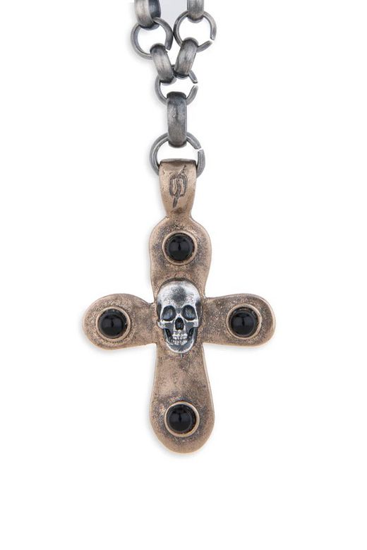 SN039X Colgante Plata de Palo cruz con calavera de plata 925 central y cadena chapada en plata 925 colección Cobalto