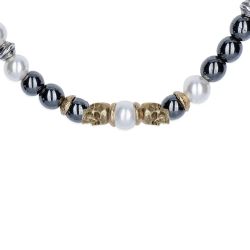 SN047X Collar Plata de Palo calaveras Jemaa de Plata 925, perlas de agua dulce y hematites