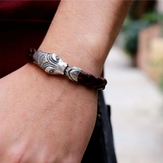 SP2 Pulsera Plata de Palo de piel cobra plata