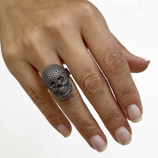 SR013A Anillo Plata de Palo Skull de plata y calavera