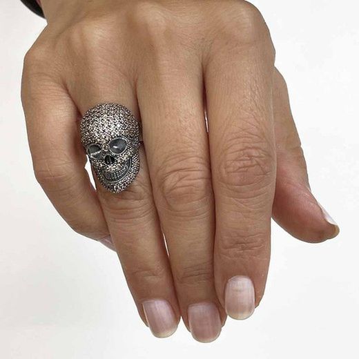 SR014CH Anillo Plata de Palo calavera y circonitas champagne