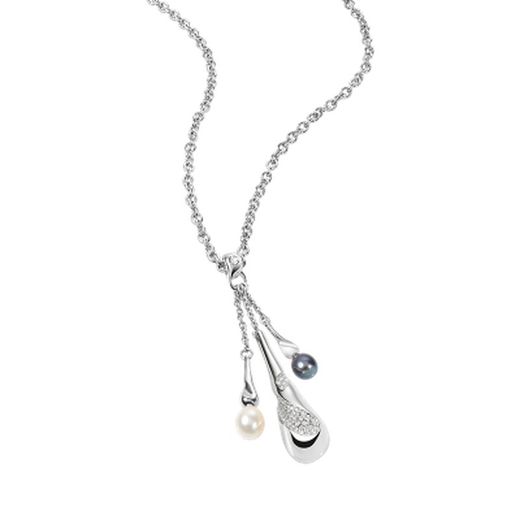 SXU10 Colgante MORELLATO de mujer con  tres lágrimas con perla gris y blanca