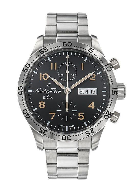 Reloj Mathey Tissot de hombre movimiento Swiss Made Type 21 Chrono Automatic H1821CHATNO water resistant 5ATM acero inoxidable 316L cristal de zafiro, esfera negra con calendario, semanario y día del mes