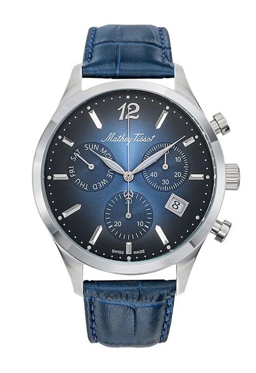 Urban Chrono H411CHALBU Reloj Mathey Tissot Swiss Made de hombre presenta un diseño robusto y dinámico caja de acero inoxidable 316L correa azul elegante