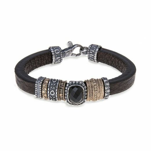WB175X Pulsera Plata de Palo de mujer en plata, cuero y onix