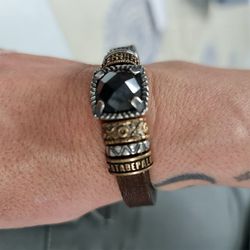 WB177X Pulsera mujer Plata de Palo de cuero, bronce y ónix