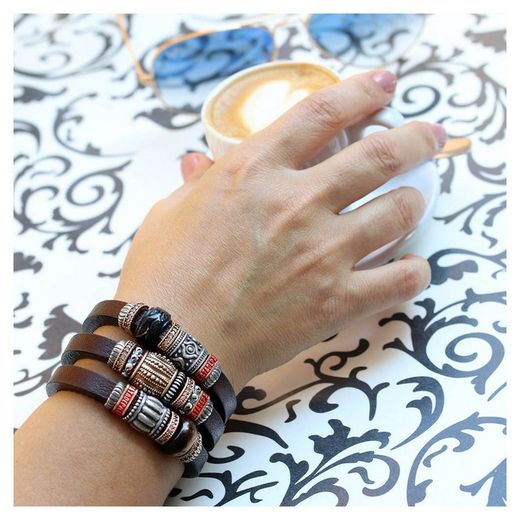 WB199X Pulsera Plata de Palo bronce y onix de mujer
